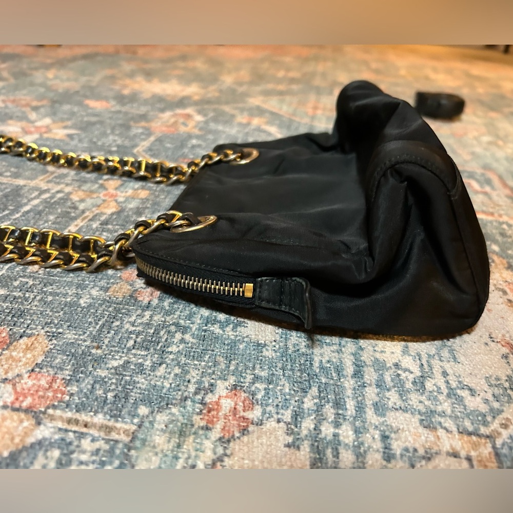 Prada Black Nylon Shoulder Bag with Gold Chain - Picture 7 of 10
